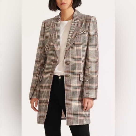 Veronica Beard Coat Reece Wool in Petrol Houndstooth Multi - Picture 2 of 8